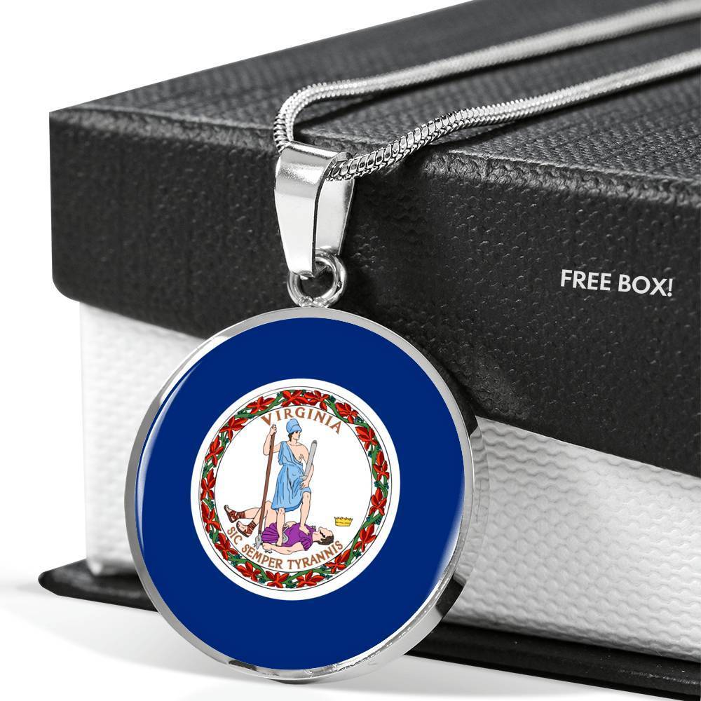 Virginia State Flag Necklace Stainless Steel or 18k Gold Circle Pendant 18-22" - Express Your Love Gifts