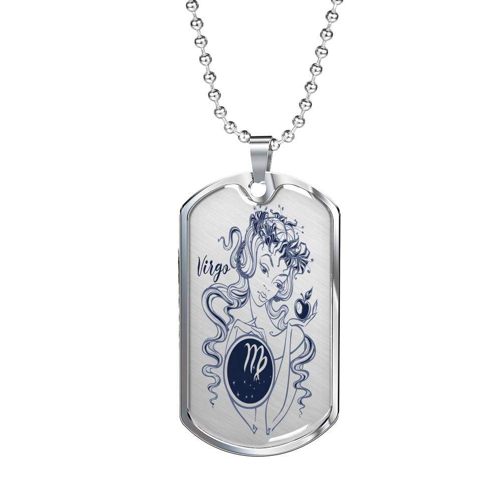 Virgo Constellation Horoscope Zodiac Dog Tag Stainless Steel or 18k Gold 24" Chain - Express Your Love Gifts