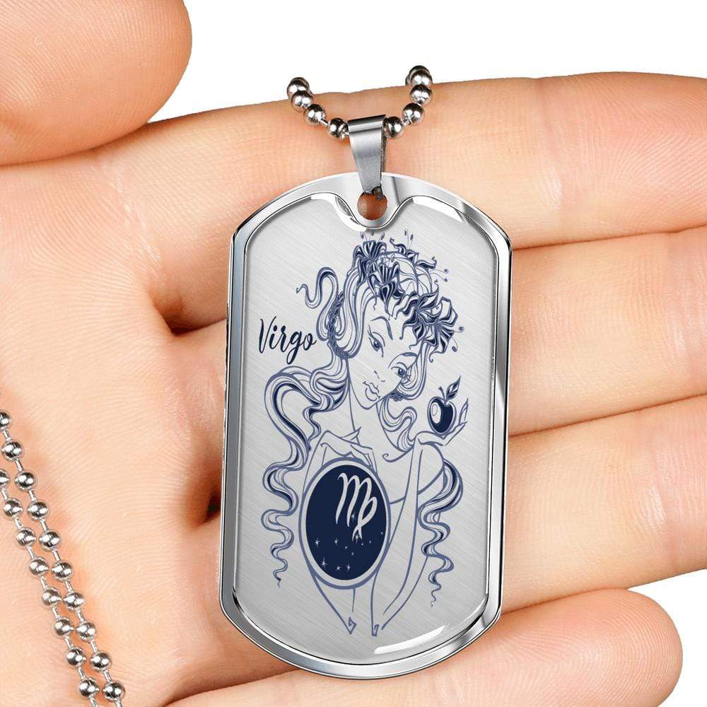 Virgo Constellation Horoscope Zodiac Dog Tag Stainless Steel or 18k Gold 24" Chain - Express Your Love Gifts