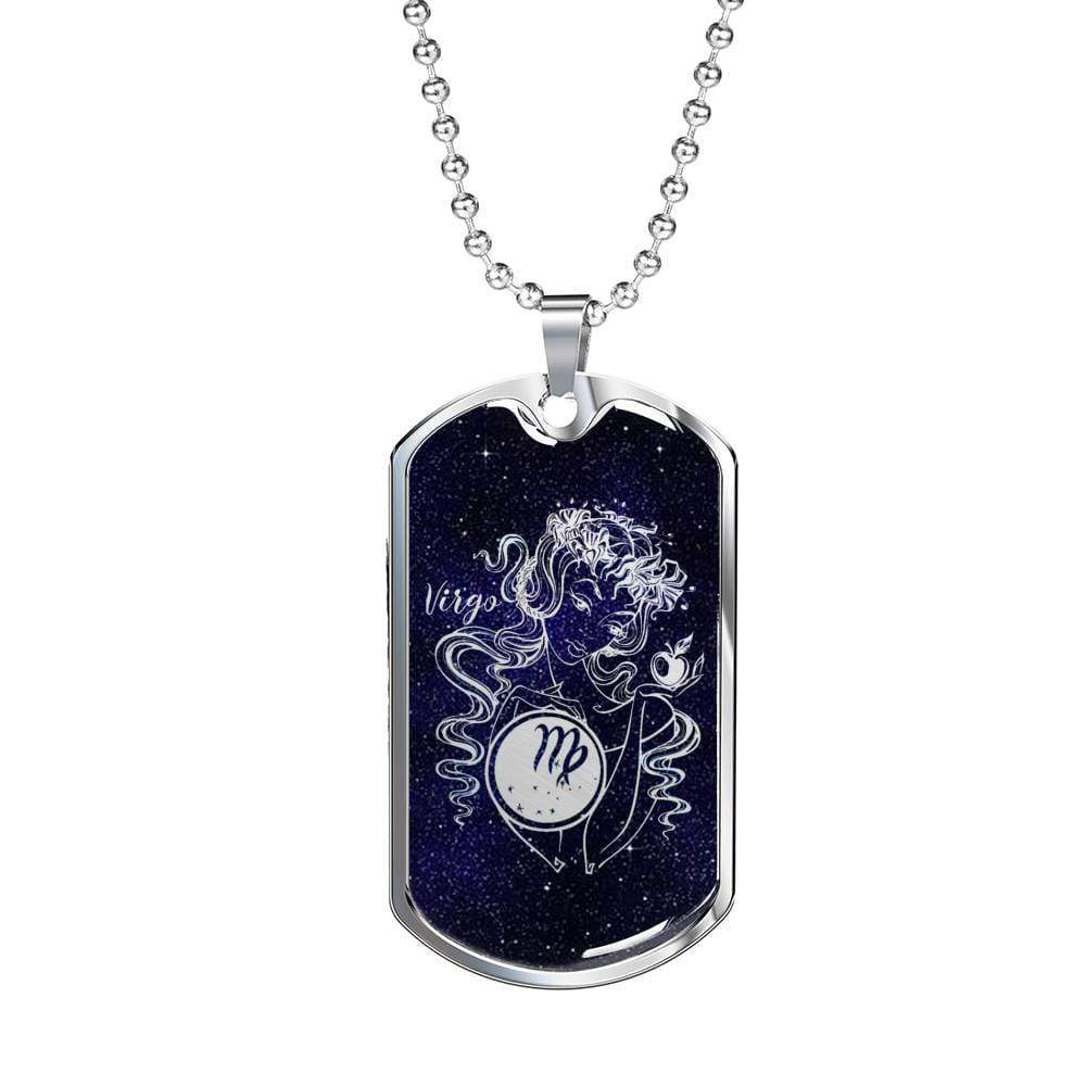 Virgo Necklace Constellation Night Sky Stainless Steel or 18k Gold Dog Tag 24" - Express Your Love Gifts