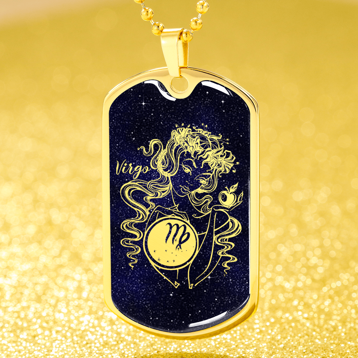 Virgo Necklace Constellation Night Sky Stainless Steel or 18k Gold Dog Tag 24" - Express Your Love Gifts