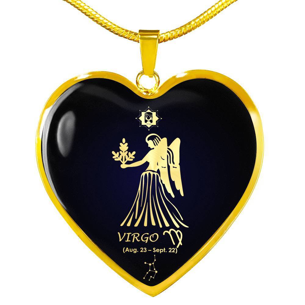 Virgo Sign Zodiac Necklace 18k Gold Heart Stainless Steel 18-22"-Express Your Love Gifts