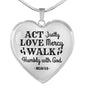 Walk Humbly With God Necklace Stainless Steel or 18k Gold Heart Pendant 18-22"-Express Your Love Gifts