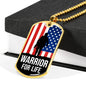 Warrior For Life American Flag Patriotic Soldier Necklace Stainless Steel or 18k Gold Dog Tag 24" Chain-Express Your Love Gifts