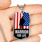 Warrior For Life American Flag Patriotic Soldier Necklace Stainless Steel or 18k Gold Dog Tag 24" Chain-Express Your Love Gifts