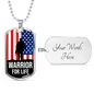 Warrior For Life American Flag Patriotic Soldier Necklace Stainless Steel or 18k Gold Dog Tag 24" Chain-Express Your Love Gifts