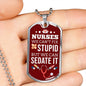 We Can Sedate Rn Necklace Stainless Steel or 18k Gold Dog Tag W 24"-Express Your Love Gifts