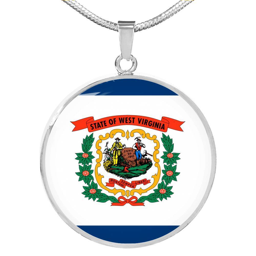 West Virginia State Flag Necklace Stainless Steel or 18k Gold Circle Pendant 18-22" - Express Your Love Gifts