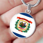 West Virginia State Flag Necklace Stainless Steel or 18k Gold Circle Pendant 18-22" - Express Your Love Gifts