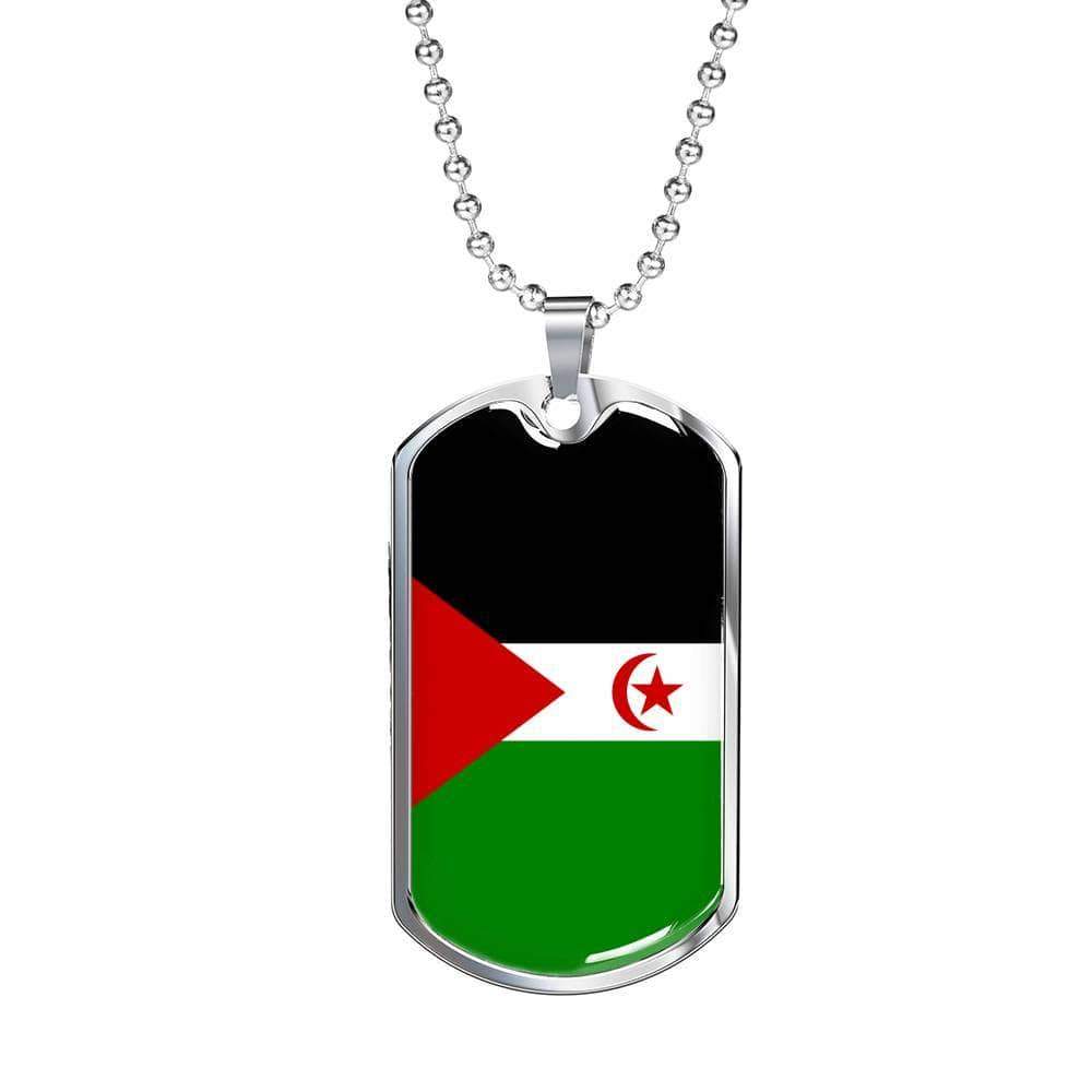 Western Sahara Flag Necklace Western Sahara Flag Stainless Steel or 18k Gold Dog Tag 24" - Express Your Love Gifts