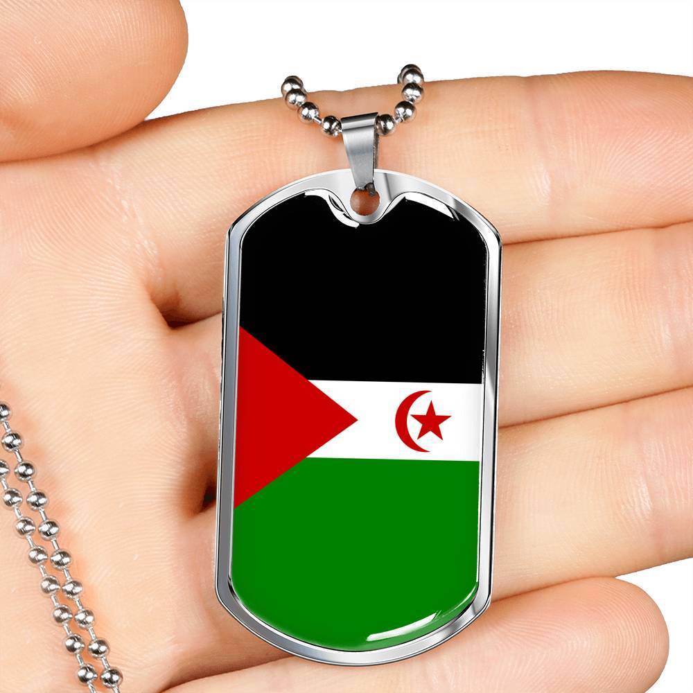 Western Sahara Flag Necklace Western Sahara Flag Stainless Steel or 18k Gold Dog Tag 24" - Express Your Love Gifts