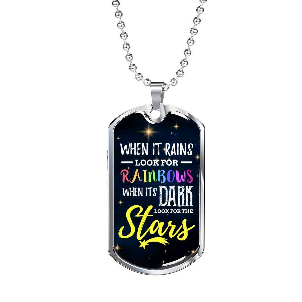 When It Rains Necklace Stainless Steel or 18k Gold Dog Tag 24" Chain-Express Your Love Gifts