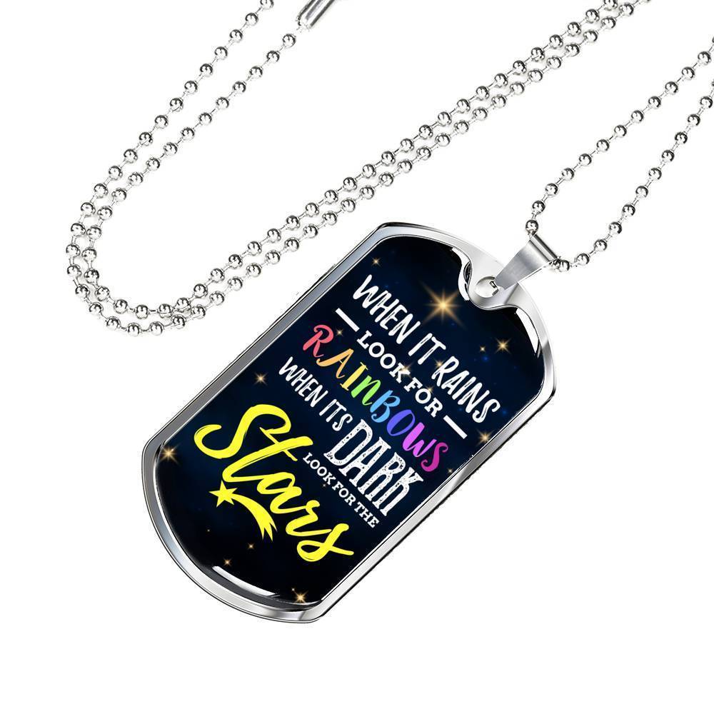 When It Rains Necklace Stainless Steel or 18k Gold Dog Tag 24" Chain-Express Your Love Gifts