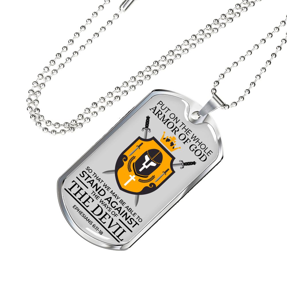 Whole Armor Of God Bible Verse Faith Necklace Stainless Steel or 18k Gold Dog Tag 24" Chain-Express Your Love Gifts