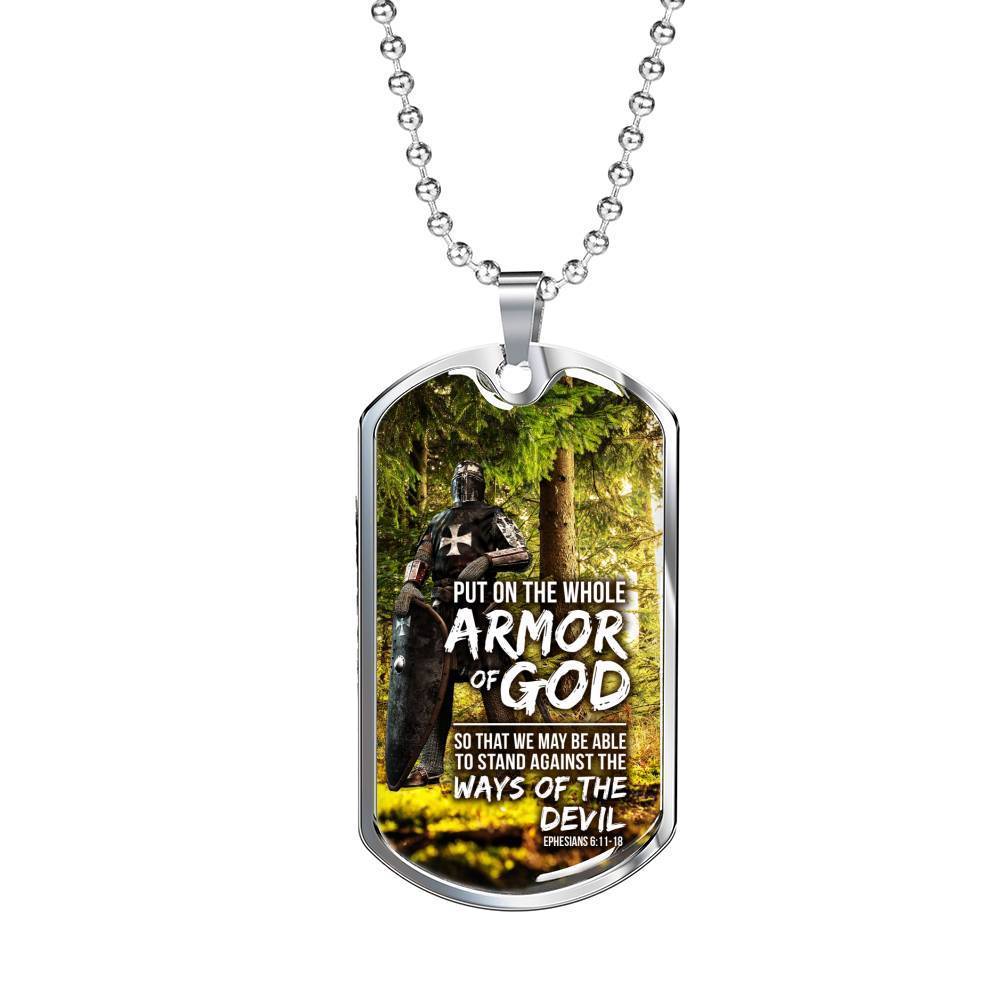 Whole Armor Of God Christian Faith Ephesians Necklace Stainless Steel or 18k Gold Dog Tag 24" Chain-Express Your Love Gifts