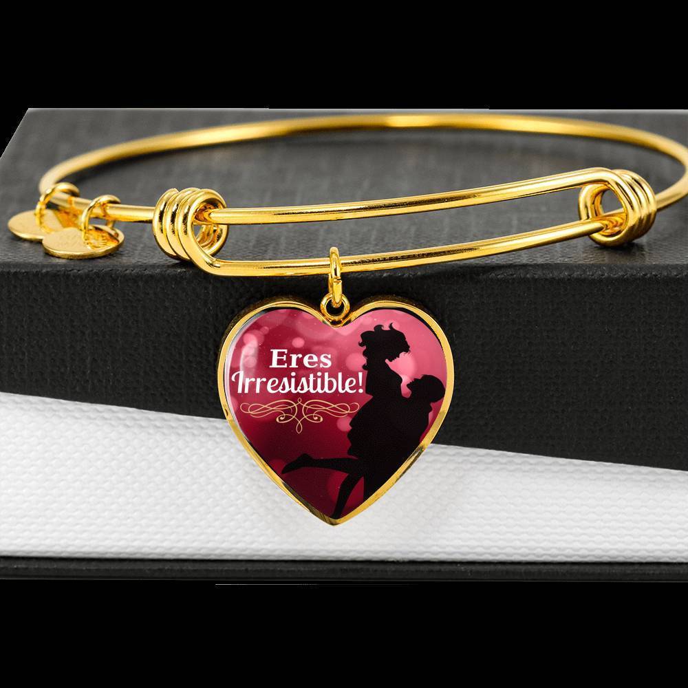 Wife Girlfriend Gift Spanish You'Re Irresistible Stainless Steel or 18k Gold Heart Pendant Bracelet Bangle-Express Your Love Gifts