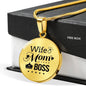 Wife. Mom. Boss Circle Necklace Stainless Steel or 18k Gold 18-22"-Express Your Love Gifts