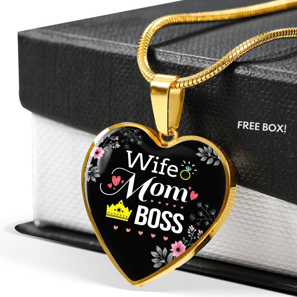 Wife. Mom. Boss Heart Pendant Necklace-Express Your Love Gifts