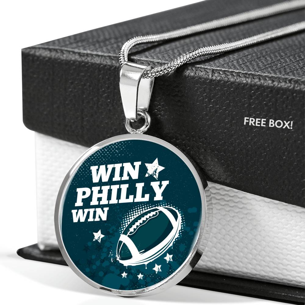 Win Philly Win Philadelphia Circle Necklace Stainless Steel or 18k Gold 18-22" - Express Your Love Gifts