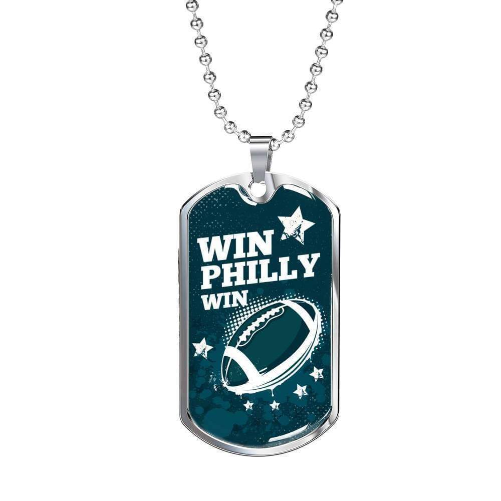 Win Philly Win Philadelphia Fan Gift Necklace Stainless Steel or 18k Gold Dog Tag 24" Chain-Express Your Love Gifts