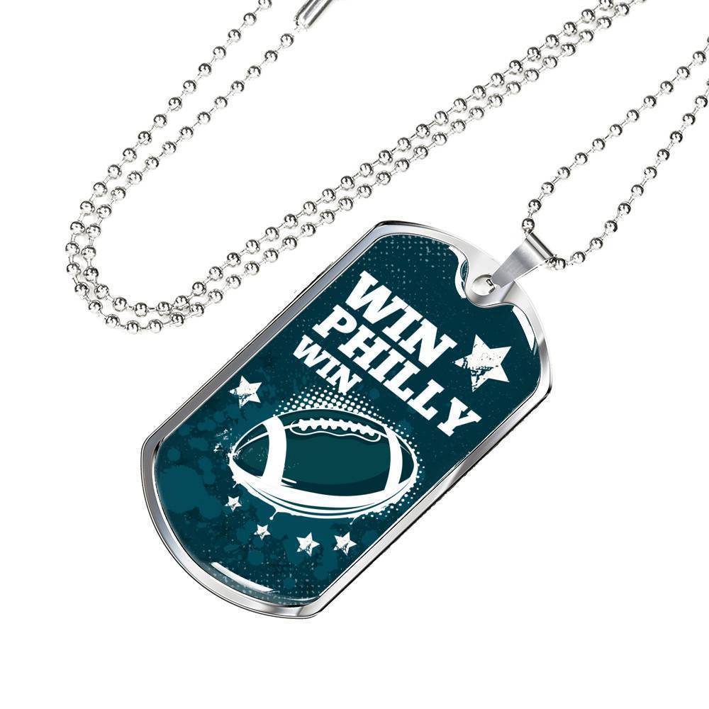 Win Philly Win Philadelphia Fan Gift Necklace Stainless Steel or 18k Gold Dog Tag 24" Chain-Express Your Love Gifts