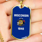 Wisconsin Flag Pendant Stainless Steel or 18k Gold Dog Tag Necklace 24" Chain - Express Your Love Gifts