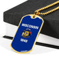 Wisconsin Flag Pendant Stainless Steel or 18k Gold Dog Tag Necklace 24" Chain - Express Your Love Gifts