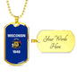 Wisconsin Flag Pendant Stainless Steel or 18k Gold Dog Tag Necklace 24" Chain - Express Your Love Gifts