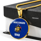 Wisconsin State Flag Necklace Stainless Steel or 18k Gold Circle Pendant 18-22" - Express Your Love Gifts
