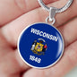 Wisconsin State Flag Necklace Stainless Steel or 18k Gold Circle Pendant 18-22" - Express Your Love Gifts