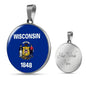 Wisconsin State Flag Necklace Stainless Steel or 18k Gold Circle Pendant 18-22" - Express Your Love Gifts