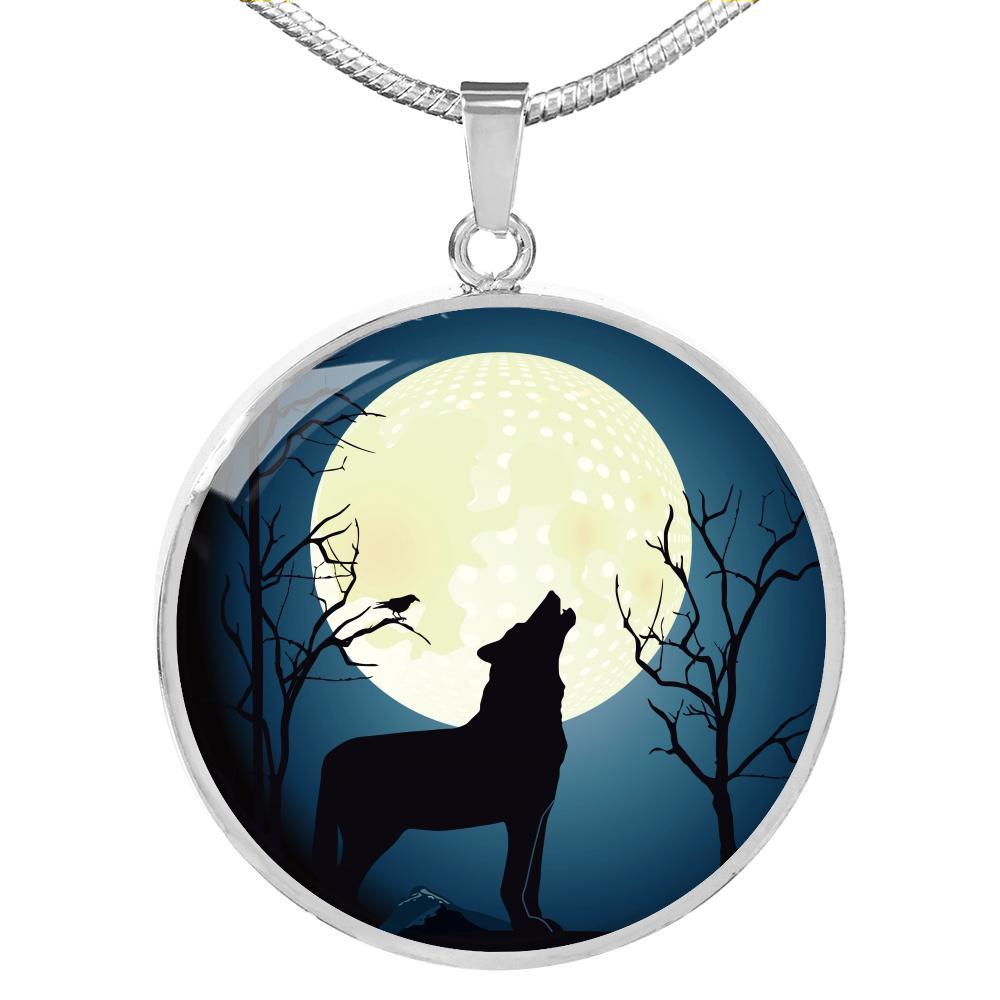 Wolf Circle Necklace Howling At The Moon Night Stainless Steel or 18k Gold 18-22" - Express Your Love Gifts
