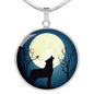 Wolf Circle Necklace Howling At The Moon Night Stainless Steel or 18k Gold 18-22" - Express Your Love Gifts