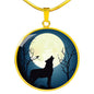 Wolf Circle Necklace Howling At The Moon Night Stainless Steel or 18k Gold 18-22" - Express Your Love Gifts