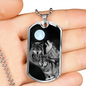 Wolf Necklace Bark At The Moon Stainless Steel or 18k Gold Dog Tag 24" Chain-Express Your Love Gifts