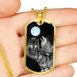 Wolf Necklace Bark At The Moon Stainless Steel or 18k Gold Dog Tag 24" Chain-Express Your Love Gifts