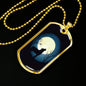 Wolf Pendant Howling At The Moon Stainless Steel or 18k Gold Dog Tag 24" Chain - Express Your Love Gifts