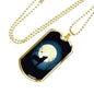 Wolf Pendant Howling At The Moon Stainless Steel or 18k Gold Dog Tag 24" Chain - Express Your Love Gifts