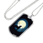 Wolf Pendant Howling At The Moon Stainless Steel or 18k Gold Dog Tag 24" Chain - Express Your Love Gifts