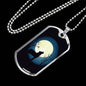 Wolf Pendant Howling At The Moon Stainless Steel or 18k Gold Dog Tag 24" Chain - Express Your Love Gifts