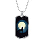 Wolf Pendant Howling At The Moon Stainless Steel or 18k Gold Dog Tag 24" Chain - Express Your Love Gifts