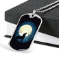 Wolf Pendant Howling At The Moon Stainless Steel or 18k Gold Dog Tag 24" Chain - Express Your Love Gifts