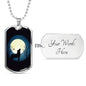 Wolf Pendant Howling At The Moon Stainless Steel or 18k Gold Dog Tag 24" Chain - Express Your Love Gifts