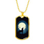 Wolf Pendant Howling At The Moon Stainless Steel or 18k Gold Dog Tag 24" Chain - Express Your Love Gifts
