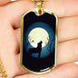 Wolf Pendant Howling At The Moon Stainless Steel or 18k Gold Dog Tag 24" Chain - Express Your Love Gifts