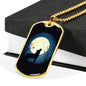 Wolf Pendant Howling At The Moon Stainless Steel or 18k Gold Dog Tag 24" Chain - Express Your Love Gifts