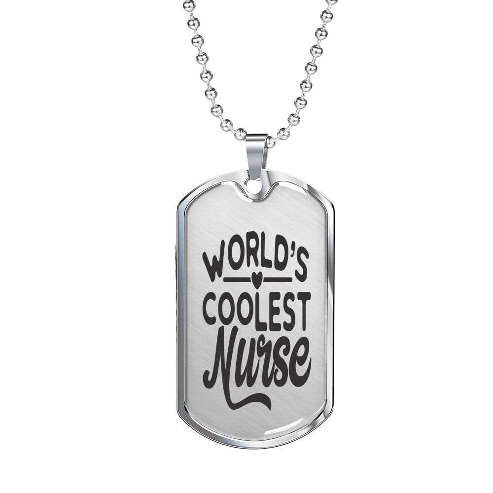 World'S Coolest Nurse Necklace Stainless Steel or 18k Gold Dog Tag 24" Chain - Express Your Love Gifts