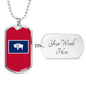 Wyoming Flag Pendant Stainless Steel or 18k Gold Dog Tag Necklace 24" Chain - Express Your Love Gifts