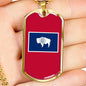 Wyoming Flag Pendant Stainless Steel or 18k Gold Dog Tag Necklace 24" Chain - Express Your Love Gifts