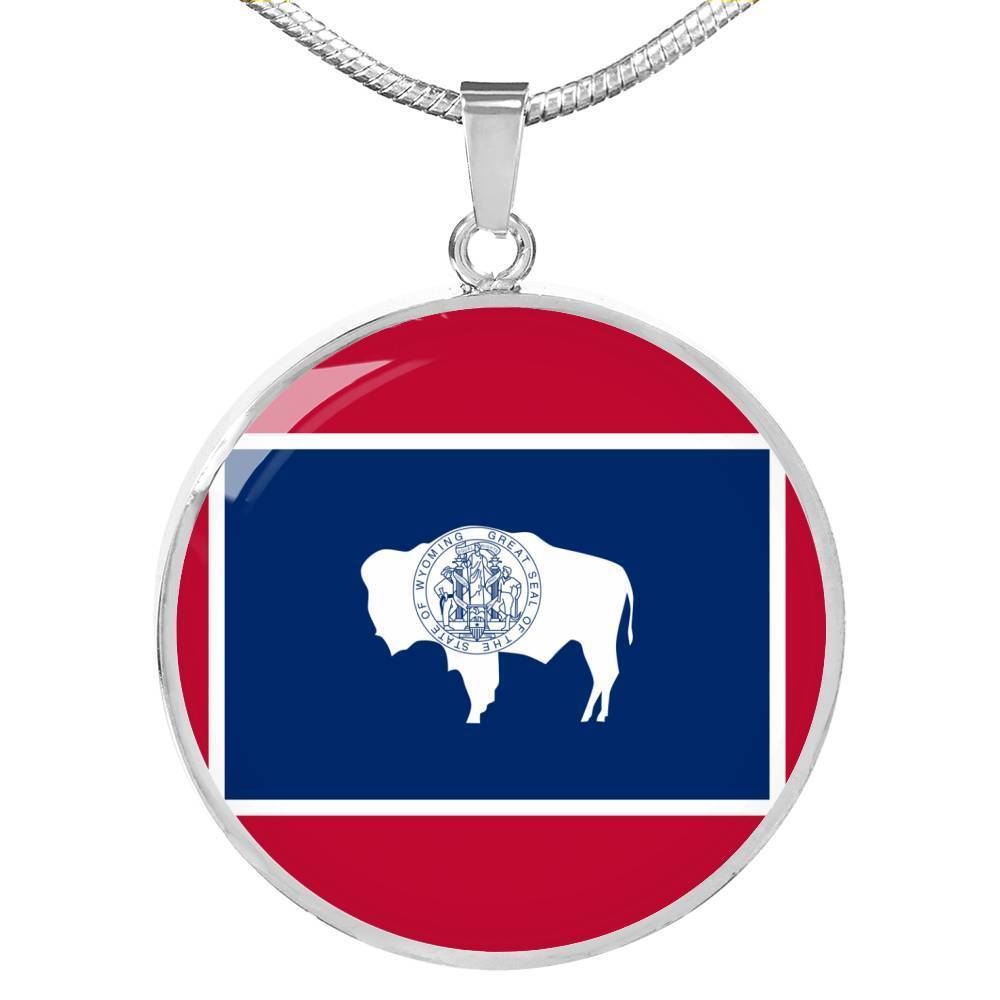 Wyoming State Flag Necklace Stainless Steel or 18k Gold Circle Pendant 18-22" - Express Your Love Gifts